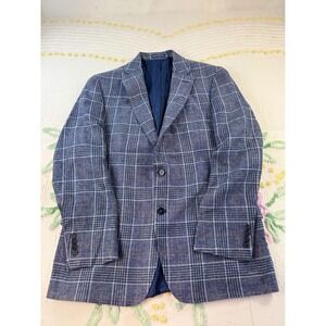 Hart Schaffner Marx Men's Custom Tailored Blue Plaid Blazer Sport Coat Xl